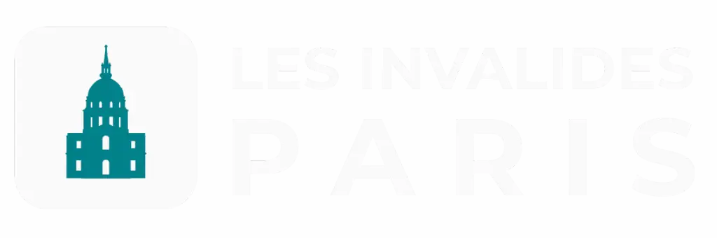 Logo des Invalides Paris représentant le dôme emblématique en sarcelle sur fond blanc.
